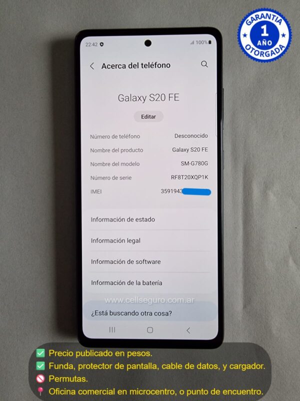Samsung S 20 FE 6 Ram 128 Gb, Libre de Fabrica. Accesorios + Garantia. - Image 2