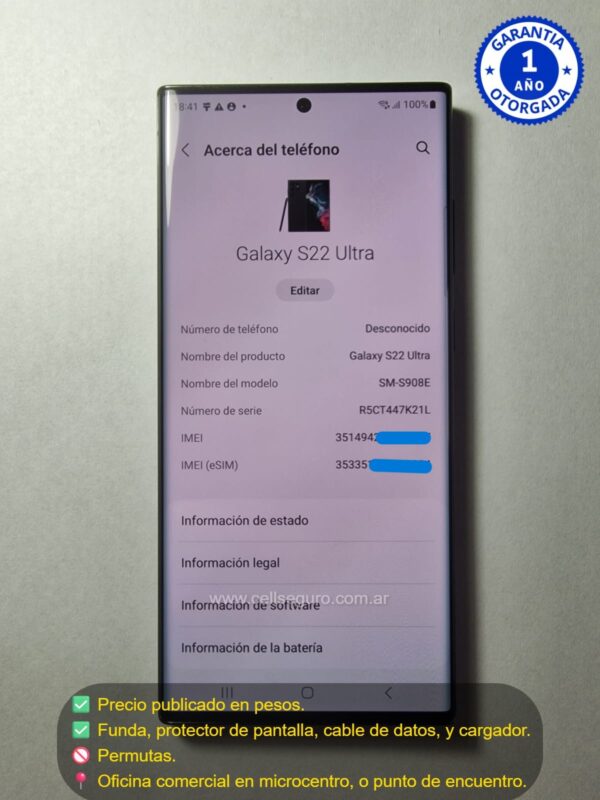 Samsung S 22 Ultra 12 Ram 256 Gb. Libre de Fabrica. Accesorios + Garantia. - Image 2
